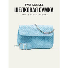 Сумка клатч TWO EAGLES, фактура бархатистая, голубой