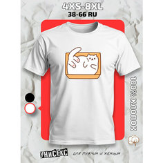 Футболка с принтом кот в коробке, размер 6XL, белый Ginger Cate