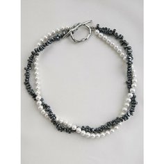 Колье LAVANDER bijou, гематит, длина 46 см, серебряный, черный, серый, белый