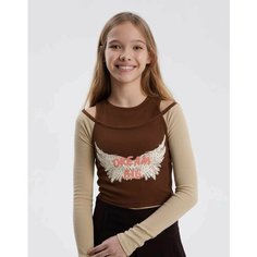 Лонгслив Gloria Jeans, размер 14+/164-170, коричневый/бежевый