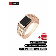 Кольцо TEKA, фианит, размер 23, золотистый/черный