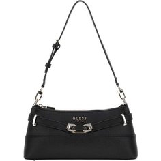 Сумка багет GUESS, фактура зернистая, матовая, черный