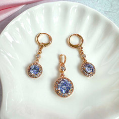 Комплект бижутерии XUPING JEWELRY: подвеска, серьги, фианит, золотой