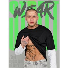 Лонгслив T-RONE menswear оверсайз, с двойным рукавом, плотность 160 г/м2, размер 54, , черный