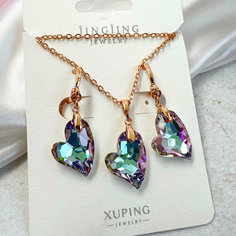 Комплект бижутерии XUPING JEWELRY: колье, серьги, кристаллы Swarovski, размер колье/цепочки 45.5 см, фиолетовый, золотой