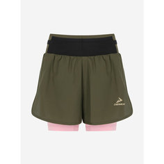 Шорты спортивные Demix W D Running Trail Lined Shorts, размер 42, зеленый/розовый