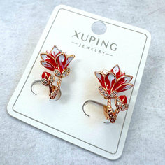 Серьги XUPING JEWELRY, циркон, размер 18 мм, золотой, красный