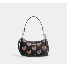 Сумка багет Coach, фактура зернистая, черный
