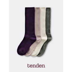 Носки TENDEN, комплект, 4 пары, размер 36-39, бежевый, хаки, фиолетовый