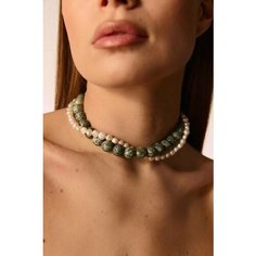 Колье VERUSCHKA JEWELRY, яшма, длина 36 см, зелeный