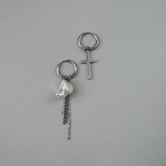Серьги конго, с подвесками Strekoza Collection, жемчуг барочный, размер 21 мм, белый/серый