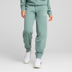 Брюки спортивные PUMA ESS SCRIPT, размер S, зеленый