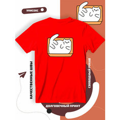 Футболка с принтом кот в коробке, размер 3XL, красный Lucky Style