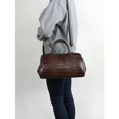 Сумка саквояж CityValise, фактура под рептилию, коричневый крокодил