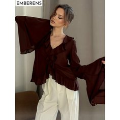 Блуза EMBERENS Весна-лето 2025, размер 46, коричневый