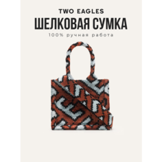 Сумка тоут TWO EAGLES, фактура бархатистая, коричневый, черный, голубой