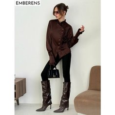 Блуза EMBERENS Весна-лето 2025, размер 44, коричневый