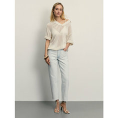 Джинсы Zarina straight cropped, размер M (RU 46)/170, голубой, белый