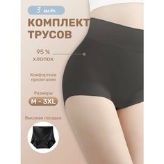 Трусы с высокой посадкой хлопковые, размер M, черный Amario Castello