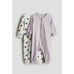 Комбинезон H&M с сердечками и в горошек на молнии 2 штуки, размер 62 (2-4 месяца), черный, бежевый, фиолетовый