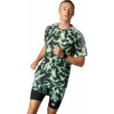 Футболка спортивная adidas Own the Run 3-Stripes Allover Print Tee, размер XL, зелёный