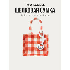 Сумка тоут TWO EAGLES, фактура бархатистая, белый, красный