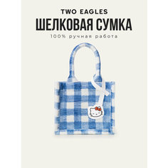 Сумка тоут TWO EAGLES, фактура бархатистая, белый, голубой, синий
