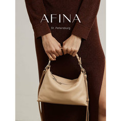 Сумка хобо Afina, фактура зернистая, нюд