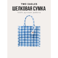 Сумка тоут TWO EAGLES, фактура бархатистая, голубой, белый, синий