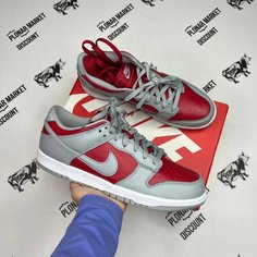 Кроссовки NIKE Dunk Low, размер 44 eu / 10 US / 28 см, серый/красный
