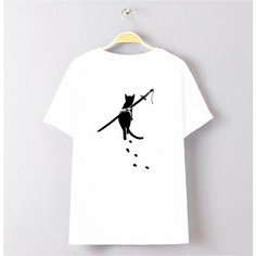 Футболка Кот-самурай, 1 шт., размер XXXL, белый Нет бренда