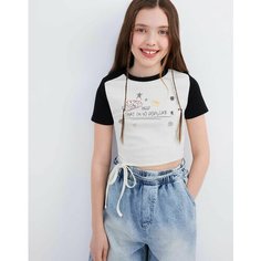 Футболка Gloria Jeans, размер 10-12л/146-152, молочный/черный