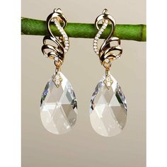 Серьги, кристаллы Swarovski, стекло, кристалл, золотой, бесцветный Нет бренда