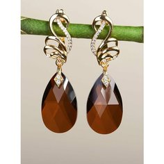 Серьги, кристаллы Swarovski, стекло, кристалл, золотой, коричневый Нет бренда