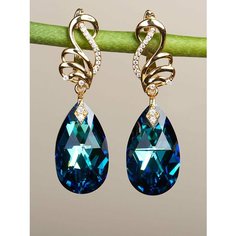 Серьги, кристаллы Swarovski, стекло, кристалл, золотой, голубой, синий Нет бренда