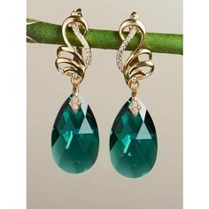 Серьги, кристаллы Swarovski, стекло, кристалл, золотой, зеленый Нет бренда