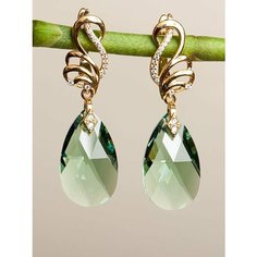 Серьги, кристаллы Swarovski, стекло, кристалл, золотой, желтый Нет бренда