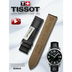 Ремешок TISSOT, фактура под рептилию, тиснение, размер 19, черный