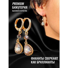 Серьги с подвесками, фианит, золотой Нет бренда