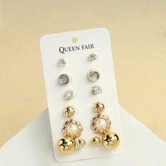 Комплект бижутерии Queen Fair: серьги, стекло, белый в золоте
