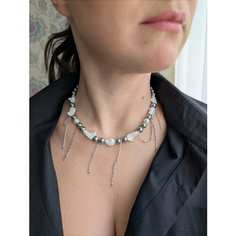 Колье LAVANDER bijou, перламутр, гематит, жемчуг культивированный, длина 42 см, серебристый