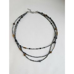 Колье LAVANDER bijou, агат, гематит, тигровый глаз, длина 49 см, серый, золотой, серебряный, черный