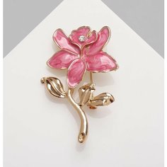 Брошь Queen Fair, стразы, эмаль, 1 шт., розовый/золотой