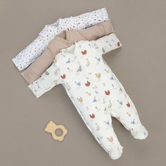 Комбинезон KinDerlitto, закрытая стопа, комплект из 3 шт., размер 22, бежевый, белый, мультиколор