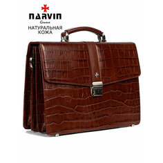 Портфель NARVIN, фактура под рептилию, коричневый