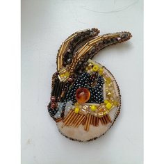 Брошь, стразы, бисер, 1 шт., коричневый Нет бренда