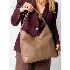 Сумка хобо LANOTTI, фактура зернистая, бежевый