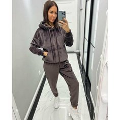 Костюм спортивный женский летний для занятия спортом, бегом, прогулкой и фитнесом, размер 48, коричневый Нет бренда