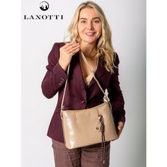 Сумка кросс-боди LANOTTI, фактура гладкая, лаковая, бежевый лак