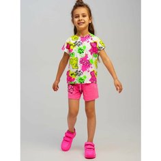 Футболка playToday, размер 122, белый/розовый/зеленый